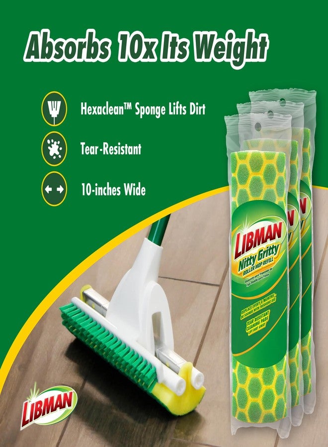 Libman Commercial Libman Nitty Gritty Roller Mop Refills | Scrub Mop | Wet Mop | Mops for Floor Cleaning | Sponge Mop | Self Wringing Wood Floor Mop | | 3 Replacement Mop Heads Included - Image 3